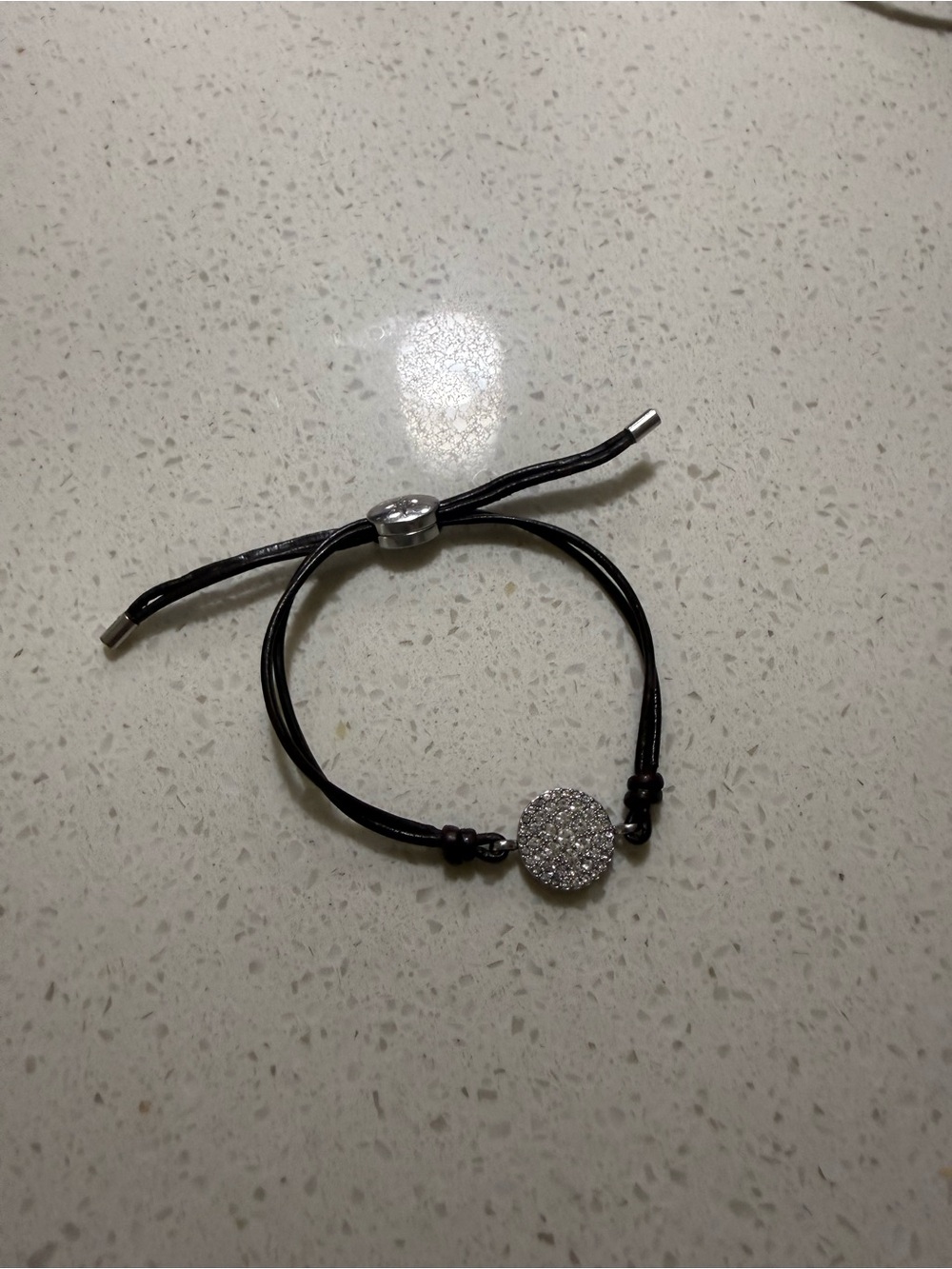 Fossil fine dark brown leather & silver pendant adjustable bracelet